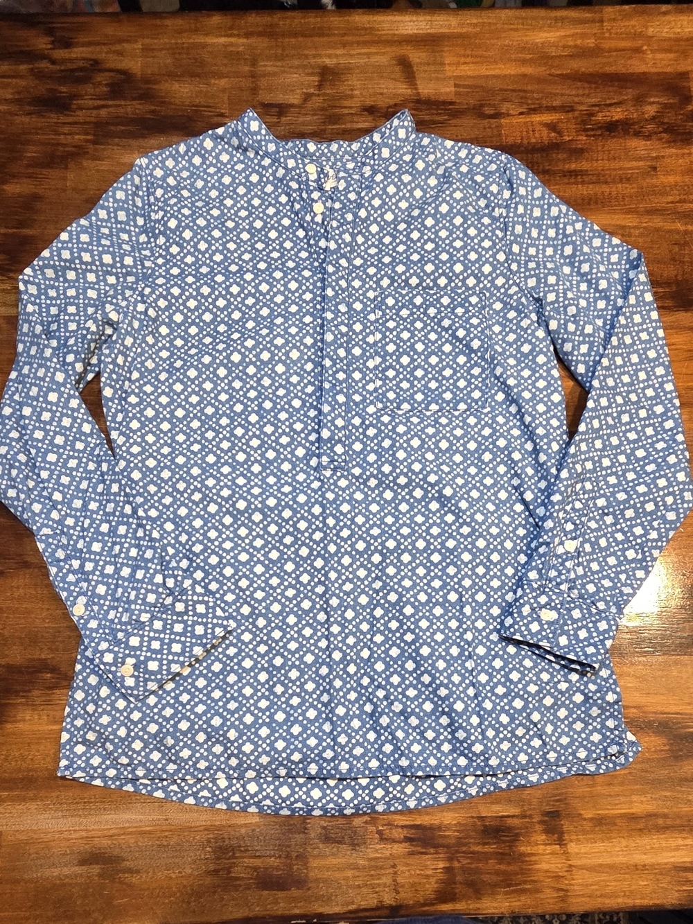 MADEWELL Popover Shirt Floral Stamp Chambray Blouse Top Denim Blue Sz XS